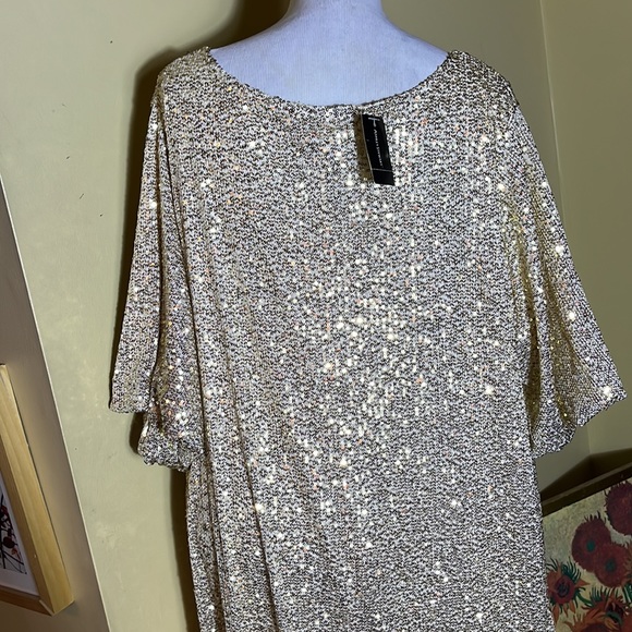 ASHLEY STEWART sz 26/28 Gold Sequin Dress VNeck Short-Sleeve Lined Party $70 NEW - Picture 11 of 16